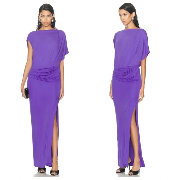 Jonathan Simkhai Dresses & Skirts - NWT Simkhai Hollins Asymmetric Cape Gown Maxi Dress Purple